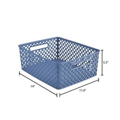 (3 pack) Medium Blue Decorative Plastic Storage Basket, 14 in x 11.5 in x 5.3 in