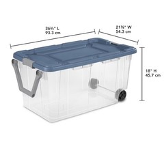 Sterilite 160 Qt Wheeled Storage Bin Clear Blue Latching Lid 4 Pack
