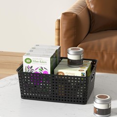 4 Packs Woven Plastic Storage Baskets, Plastic Basets Medium, Black