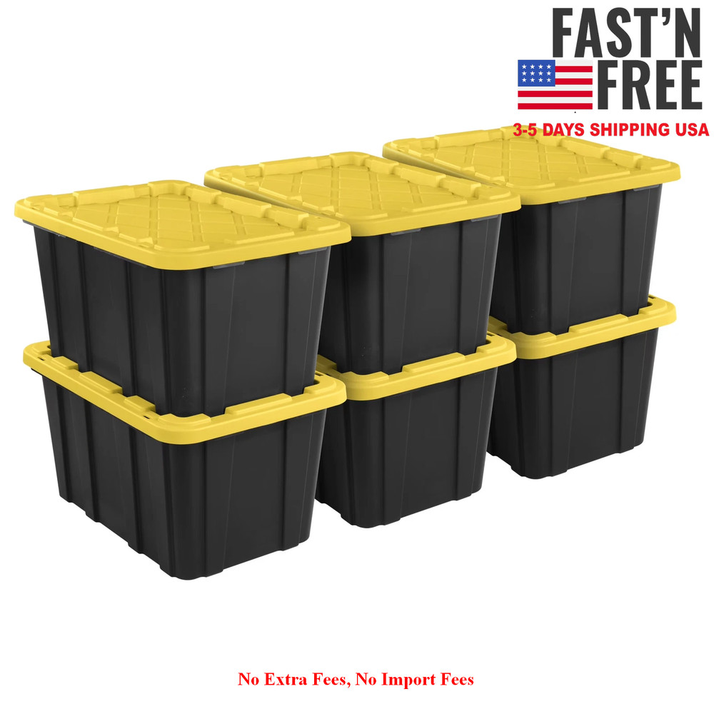 6 Pack Large Storage Bin 27 Gallon Durable Plastic Storage Tote Snap-On Lid