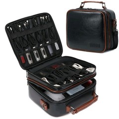 Electronics Travel Organizer Large Electronic Accessories Cable Leather Case
