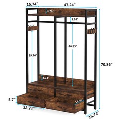 Rustic Closet Organizer with 4 Large Drawers, Freestanding Clothes Garment Rack