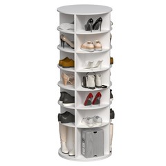 7-Tier Rotating Shoe Rack Tower 360° Revolving Shoe Display Carousel White