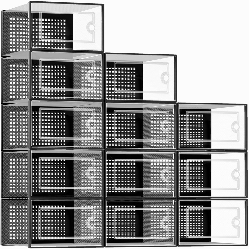 12 Pack X-Large Clear Stackable Shoe Storage Boxes Plastic Sneaker Organizer