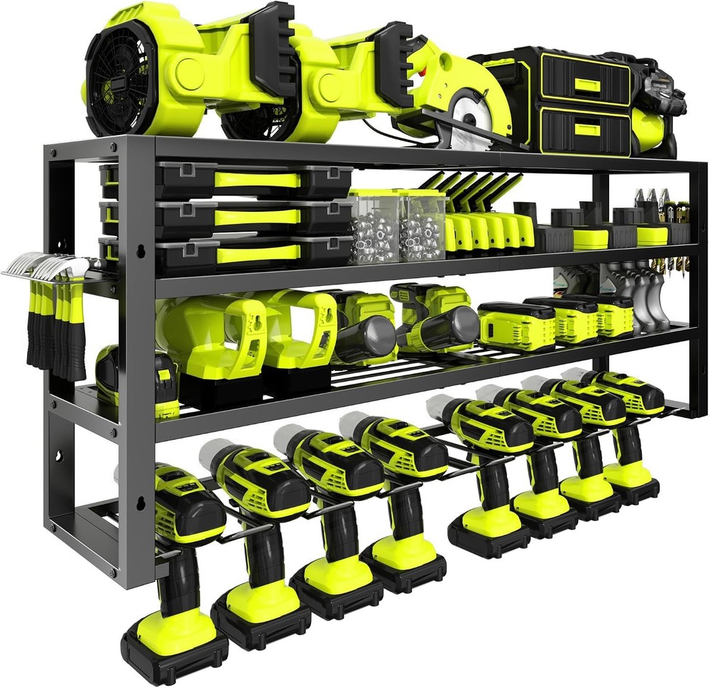 Heavy Duty Power Tool Rack 4 Tier 8 Holders 420Lbs 32 In