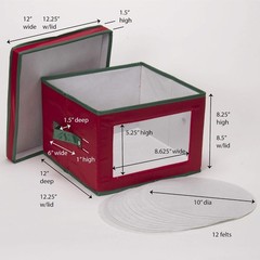 536RED Holiday China Storage Chest with Lid and Handles Dinner Plate Red Canvas