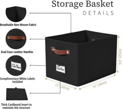 Large Black Fabric Storage Bins with Labels & Handles – 4 Pack