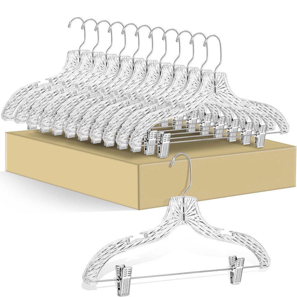 Quality Clear Plastic Skirt Hangers – 12 Pack Crystal Cut for Skirt, Pant, Dr…