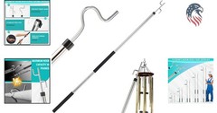 Adjustable 32-80 In Stainless Steel Long Handle Hook Pole with 2 Hooks Black