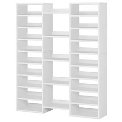 59 In. H X 47 In. W White Wood Shoe Storage Cabinet, Freestanding Tall Shoe Shel