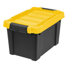 IRIS 5-Gallon Black Plastic Latching Storage Bin w/ Lid Tote, 4-Pack