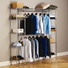 US Expandable Clothes Storage Closet Organizer Shelf Wardrobe Iron Rack w/Hanger