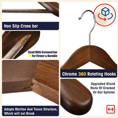 Walnut Suit Hangers 6 Pack – Heavy Duty Non-Slip Wooden Coat & Pants Holders