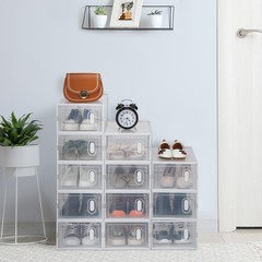 Shoe Storage Boxes 12 Pack Clear Plastic Stackable – White