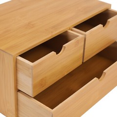 Bamboo Desk Organizer -Tabletop Mini Bamboo Desk Drawer Storage Box w/ 3 Drawers