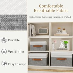 Large Foldable Storage Bins, Linen Fabric Box 13×9.1×7.9in(1-pack) White/Grey