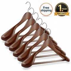 6 Wide Shoulder Wood Suit Hangers – Clothes Coats Jackets Dress Pants