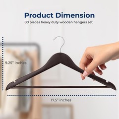SereneLife 80 Pcs Wooden Hangers – Non-Slip, Sturdy w/ Chrome 360° Swivel Hook