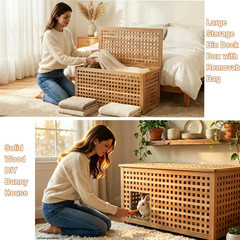 Solid Wood Entryway Bench with Storage, Large Storage Chest with Removable Bag,