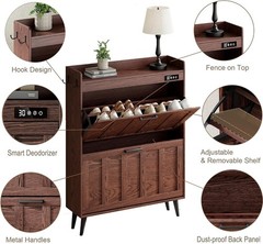 Shoe Storage Cabinet with Flip Drawers Deodorizer Space Saver Entryway Organize