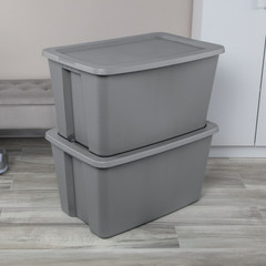 Sterilite 30 Gallon Plastic Storage Tote Bin with Snap-On Lid Gray, 2 Pack