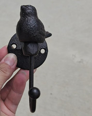 Vintage Lot 2 BLACK IRON BIRD ON BRANCH HOOKS Wall Hanger -Towels, Coats, Bags