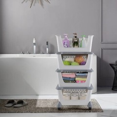 Idotry 5pcs Plastic Stackable Storage Bins – Gray Large Storage Basket w/ Wheels