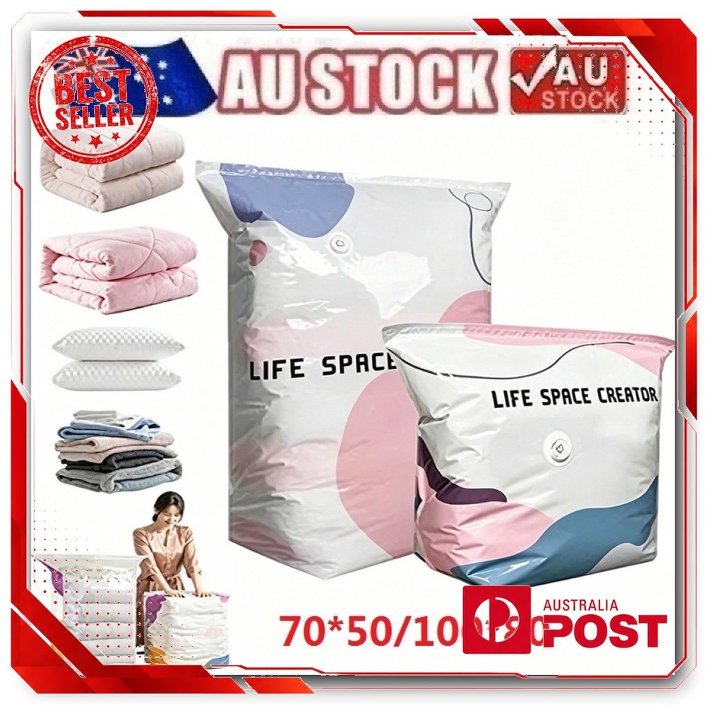 No-Pump Vacuum Storage Bags – Press & Seal Space Saving Compression – Reusable