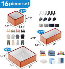 Vegan Leather Drawer Organizers,16 Pack Makeup Storage Boxes,Vanity Drawer Luxur