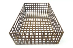 Vintage Industrial Iron Grid Basket Rusty Wire Metal Storage Crate Primitive 12”