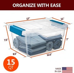 Clear Plastic Storage Bins with Lids 15 Quart Stackable Organizers for Office