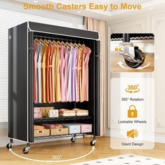 Rolling Clothes Rack with Cover on Wheels Portable Closet for Hanging Clothes