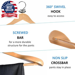 2Pcs Wide Shoulder Solid Wood Suit Hangers with Smooth Surface Suitable for Swea