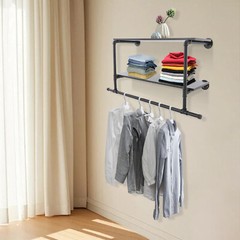 2 Tiers Wall Mounted Clothes Rail Clothes Hanging Rack Shop Display Stand Rack