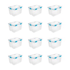 Sterilite 80-Qt Clear Plastic Stackable Storage Bin w/ Gasket Latch Lid, 12 Pack