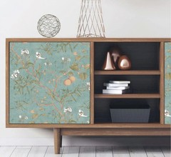 Vintage Botanical Birds Peel and Stick Wallpaper Vinyl 17.7″W x 117″L, Blue