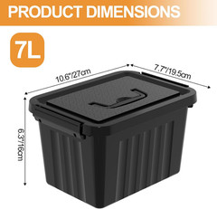 Stackable Black Plastic Storage Bins with Lids & Latches – 6 Pack