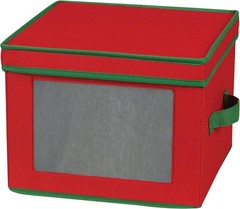 536RED Holiday China Storage Chest with Lid and Handles Dinner Plate Red Canvas