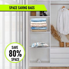Vacuum Storage Bags – Space Saver for Clothes & Travel with Hand Pump – 12 Pack
