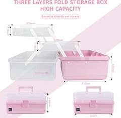 13-inch Three-Tier Artistic Handcrafted Storage Box,Multi-Functional Case (Pink)