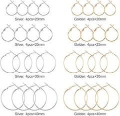 32 Pcs Hoop Earrings Finding, Hypoallergenic Alloy Round Earring Hoops Silver