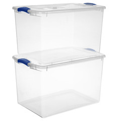 Sterilite Large Latching Storage Bin 66 Quart Clear Plastic Blue Latch, 6 Pack