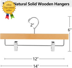 20Pcs Wooden Pants Hangers Solid Pants Hanger with Adjustable Clips 14 Inch Natu