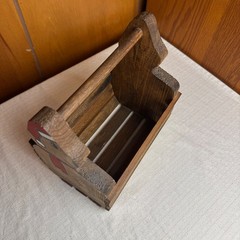 Vintage Wooden Teddy Bear Basket Christmas Storage Caddy Rustic Holiday Decor