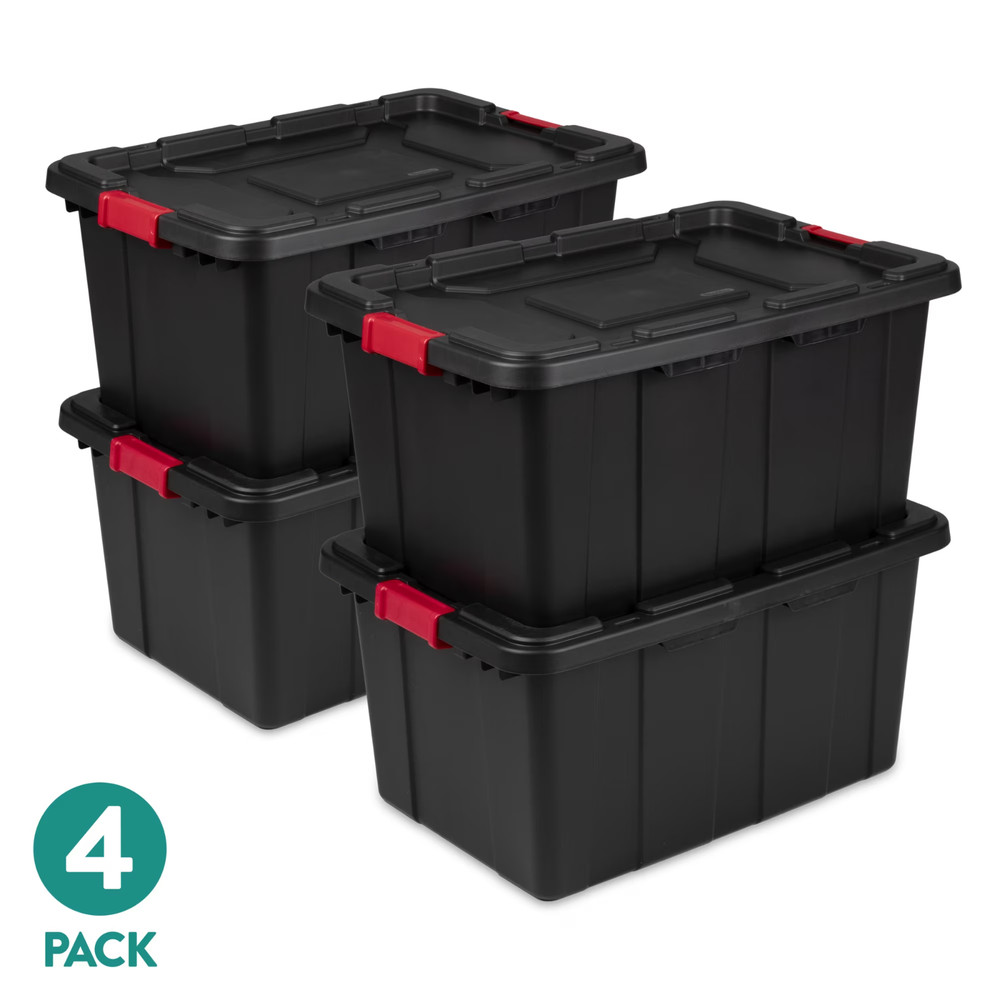 Sterilite Large Industrial Storage Bin, 27 Gal Black, 4 Pack