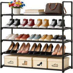 Yegazte 5 Tier Shoe Rack Large Capacity, 34.3″ Wide 5-Tier(Black)-Wide, Black