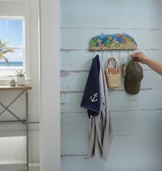 Towel Coats Rack Wall Mount 5 Hooks. Sealife Multicolor. Undersea Fish. Nautical