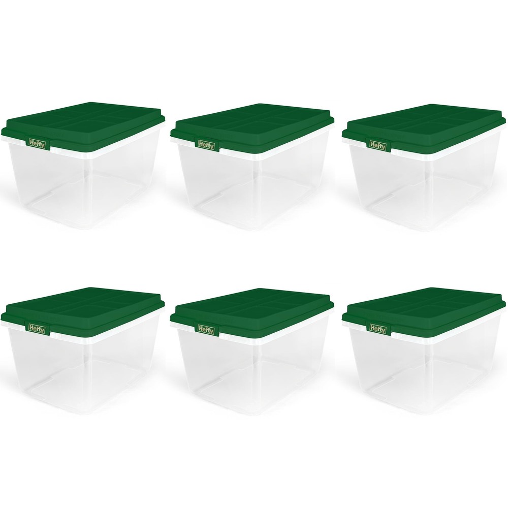 Hefty 72 Quart Clear Plastic Christmas Storage Bin with Holiday Green HIRISE Lid
