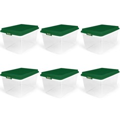 Hefty 72 Quart Clear Plastic Christmas Storage Bin with Holiday Green HIRISE Lid