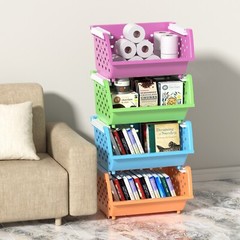 4-Pack Colored Stackable Storage Bins for Pantry Organizer Large Plastic Baskets